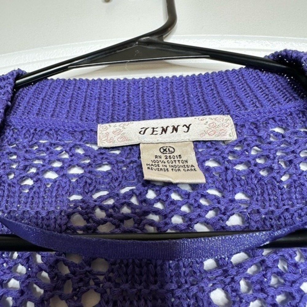 Jenny Cardigan Women XL Purple Cotton Pointelle Open Knit Cropped Boho Shrug - Picture 4 of 6